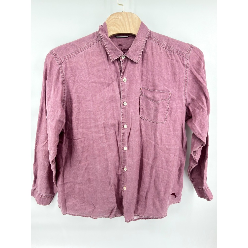 Tommy Bahama Relax Shirt Mens XL Purple Linen Long Sleeve Button Up Marlin Woven